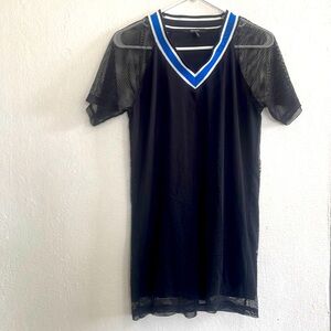 Forever 21 Swimsuit Coverup Black with Blue V Neck Collar Small.